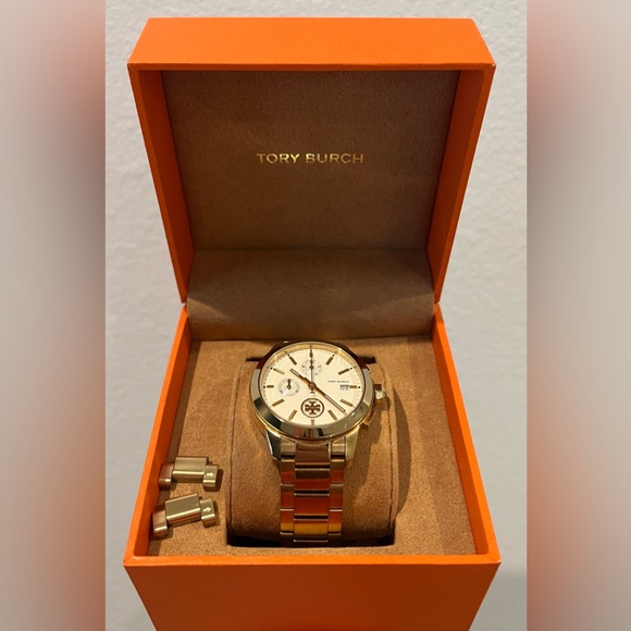 Tory Burch ♡ Collins Chronograph Gold Tone Stainless Steel Watch - Picture 3 of 15